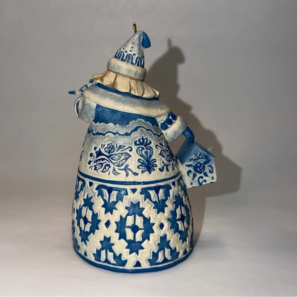 Vtg 2004 Jim Shore Santa W Bird Blue Quilt Toile 4 3/4